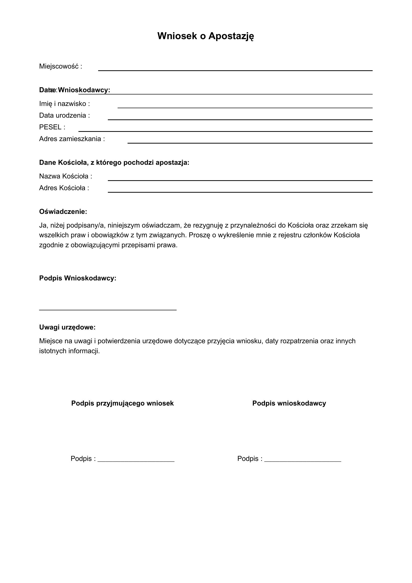 Wniosek O Apostazję Wzór