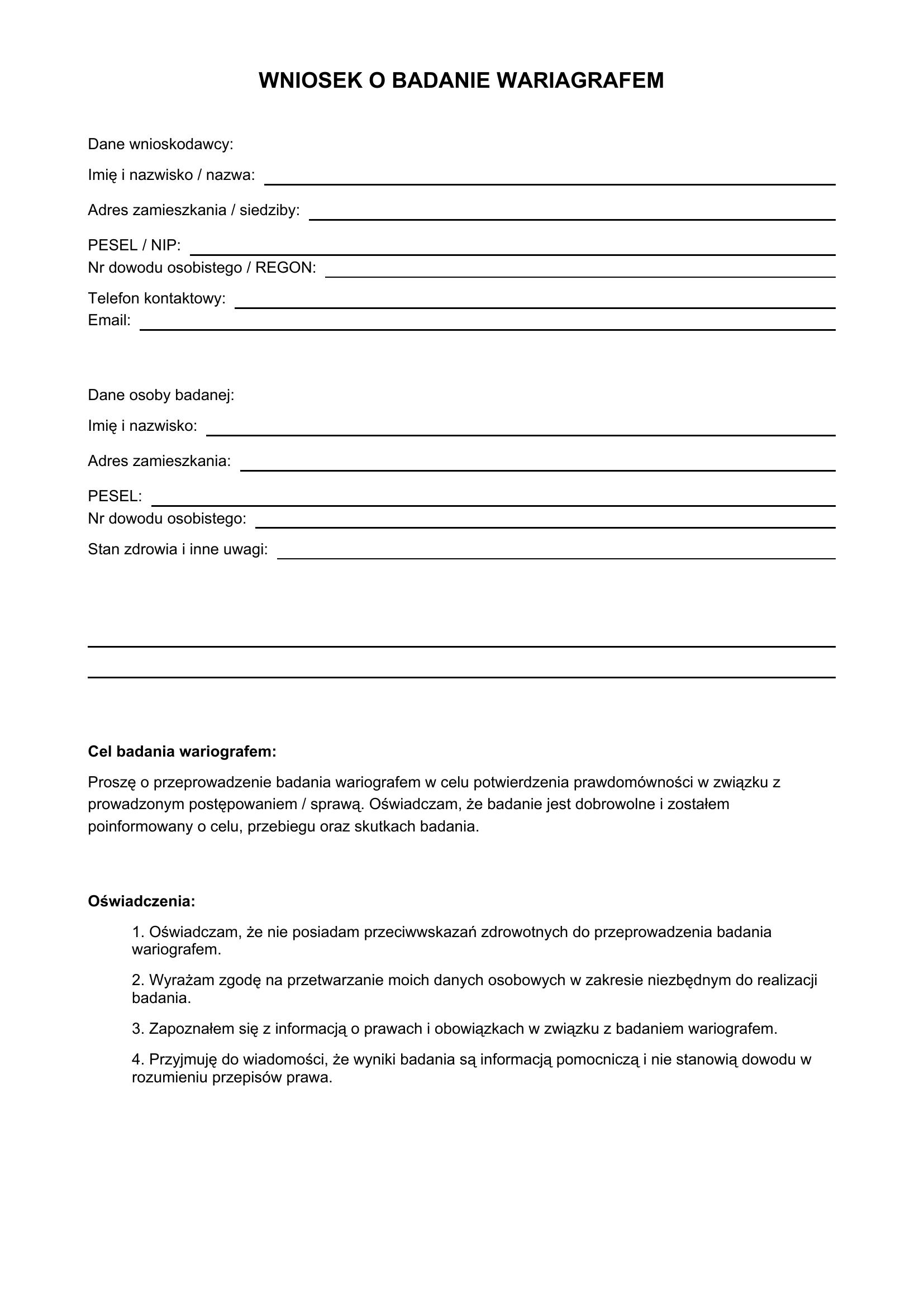 Wniosek O Badanie Wariografem Wzór