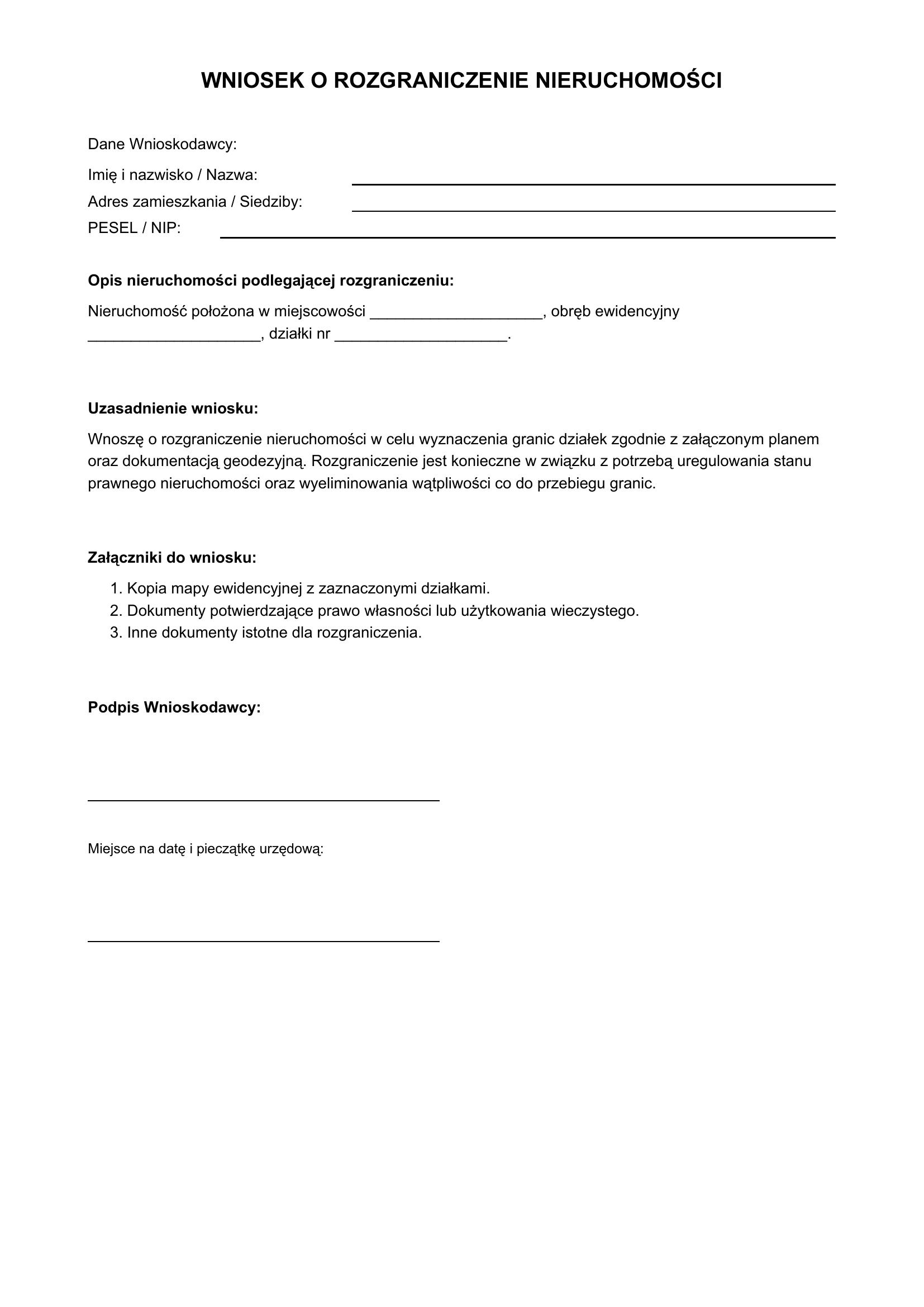 Wniosek O Rozgraniczenie Nieruchomości Wzór