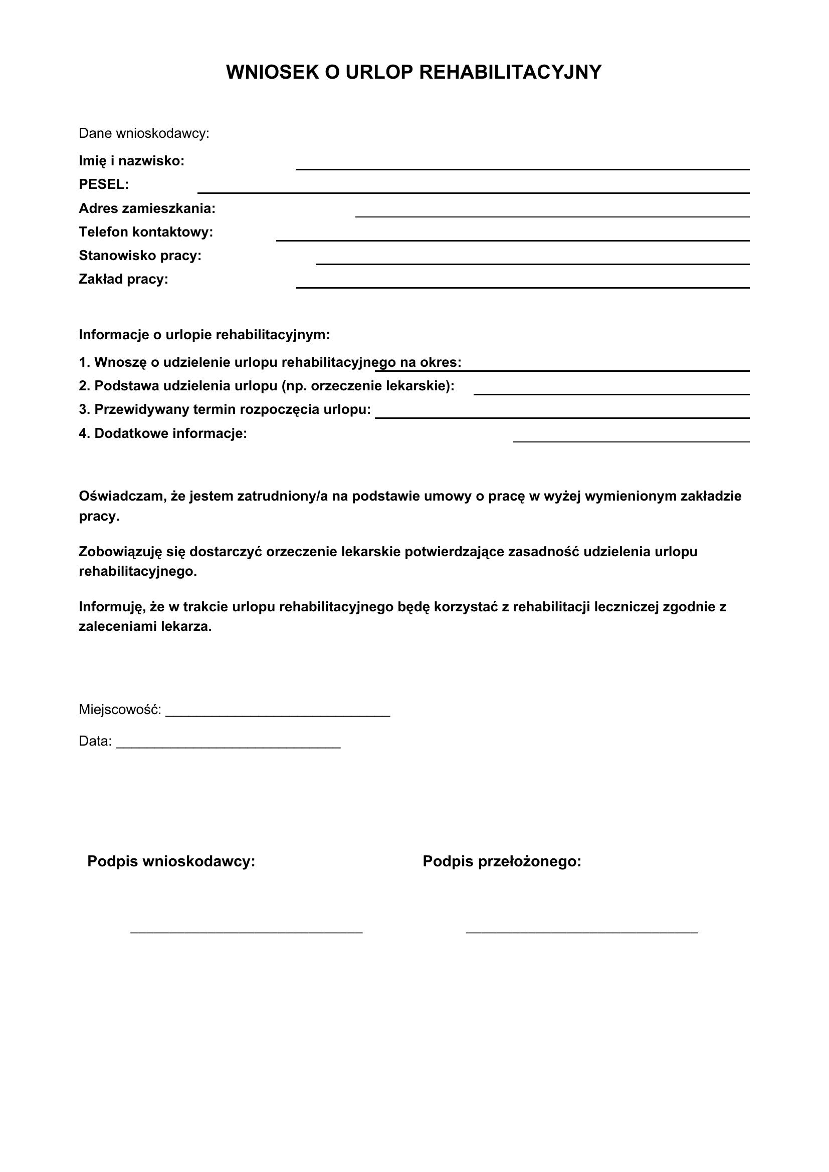 Wniosek O Urlop Rehabilitacyjny Wzór