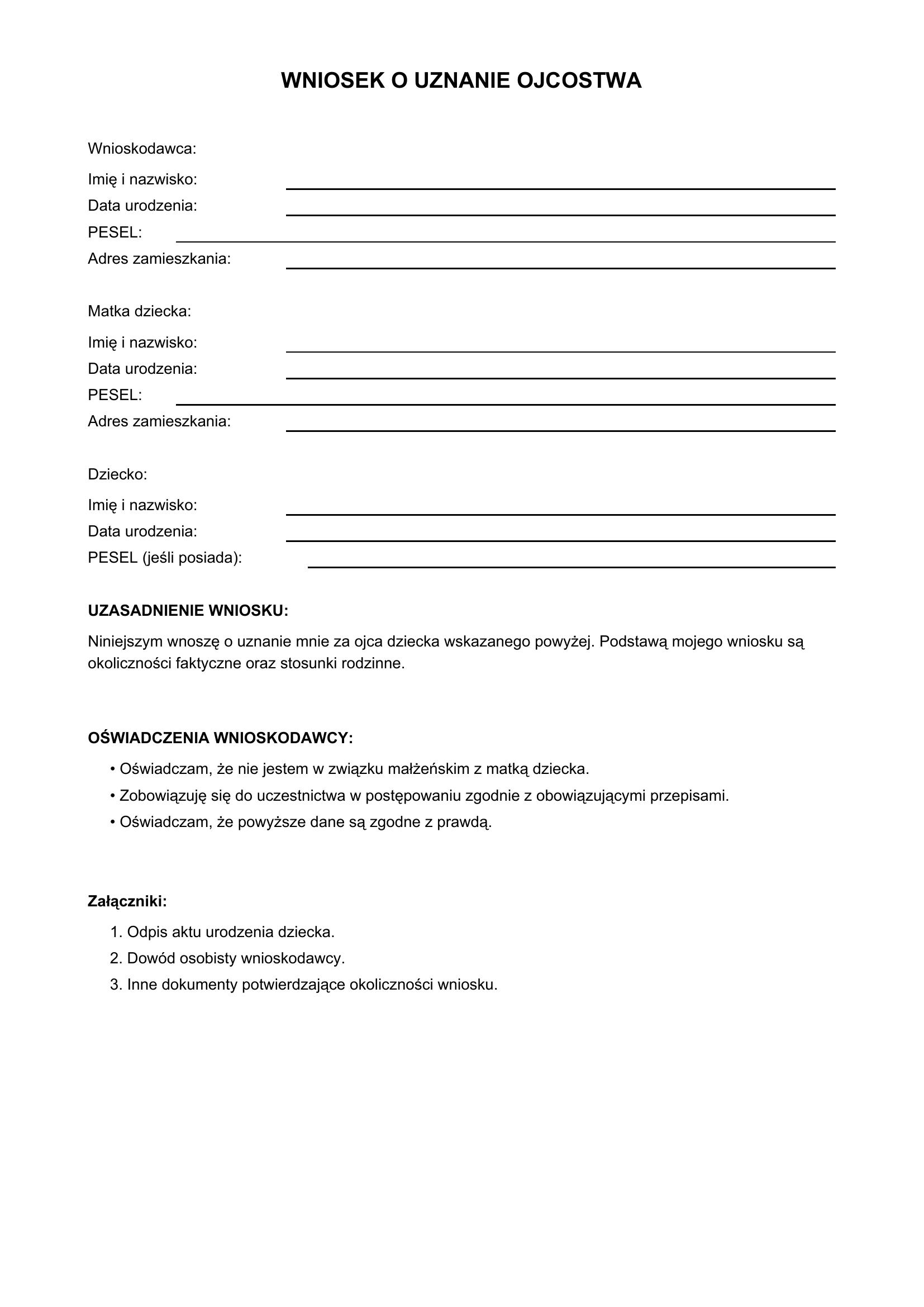 Wniosek O Uznanie Ojcostwa Wzór