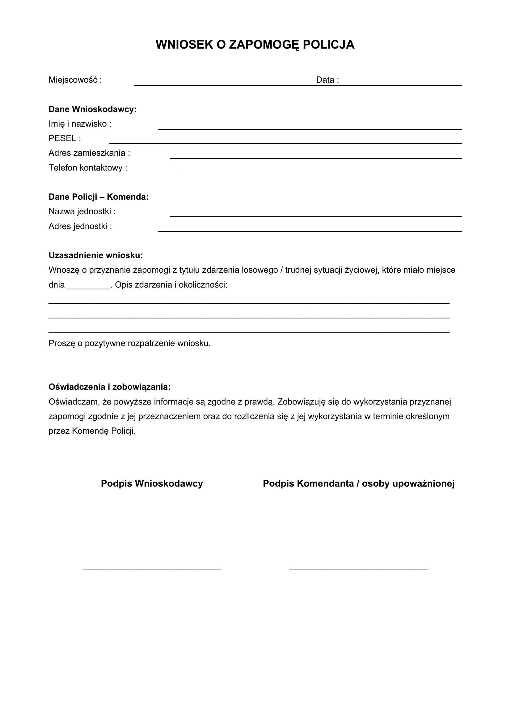 Wniosek O Zapomogę Policja Wzór